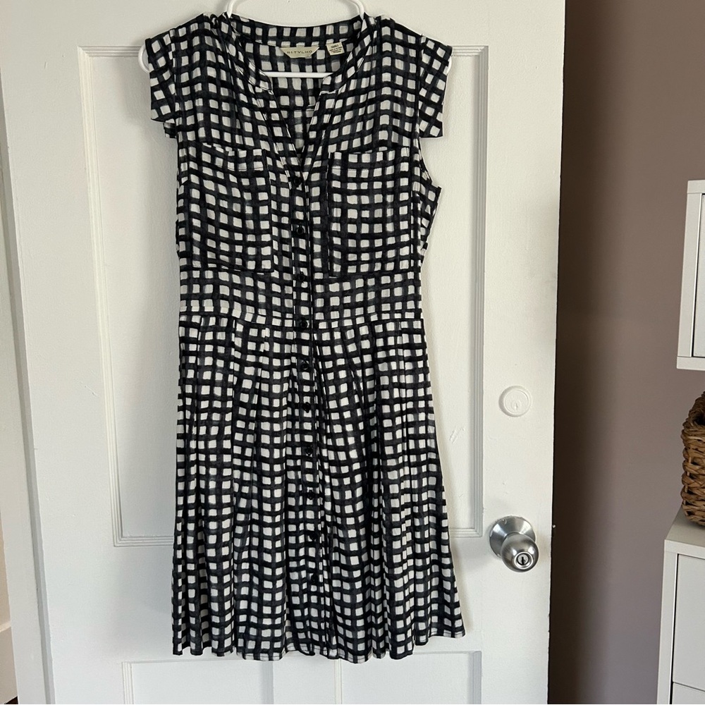 Anthropologie Black and White Checked Midi Dress